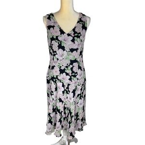 Ann Taylor Silk Chiffon Sleeveless‎ Flowy Purple Floral Midi Dress Size 10